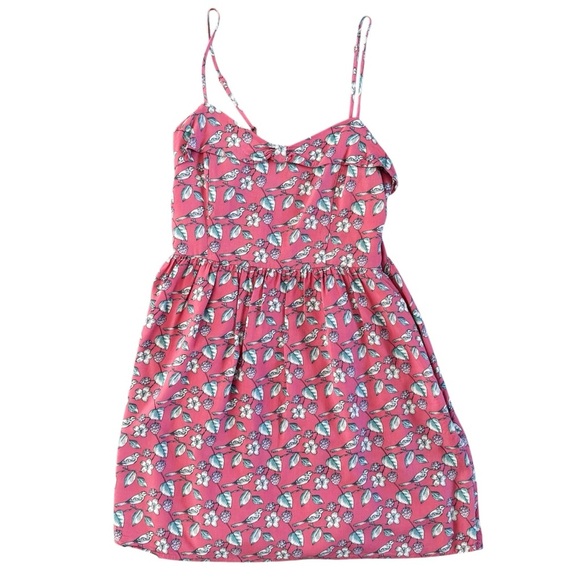 LC Lauren Conrad Pink Floral bird mini Dress cottagecore sz 12 beachy 962 - Picture 1 of 16